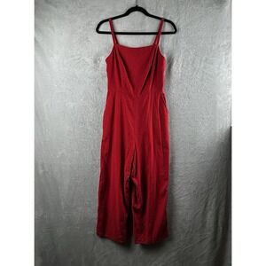 Old Navy Jumpsuit Womens Small Red Linen Blend Wide Leg Crop Spaghetti Strap